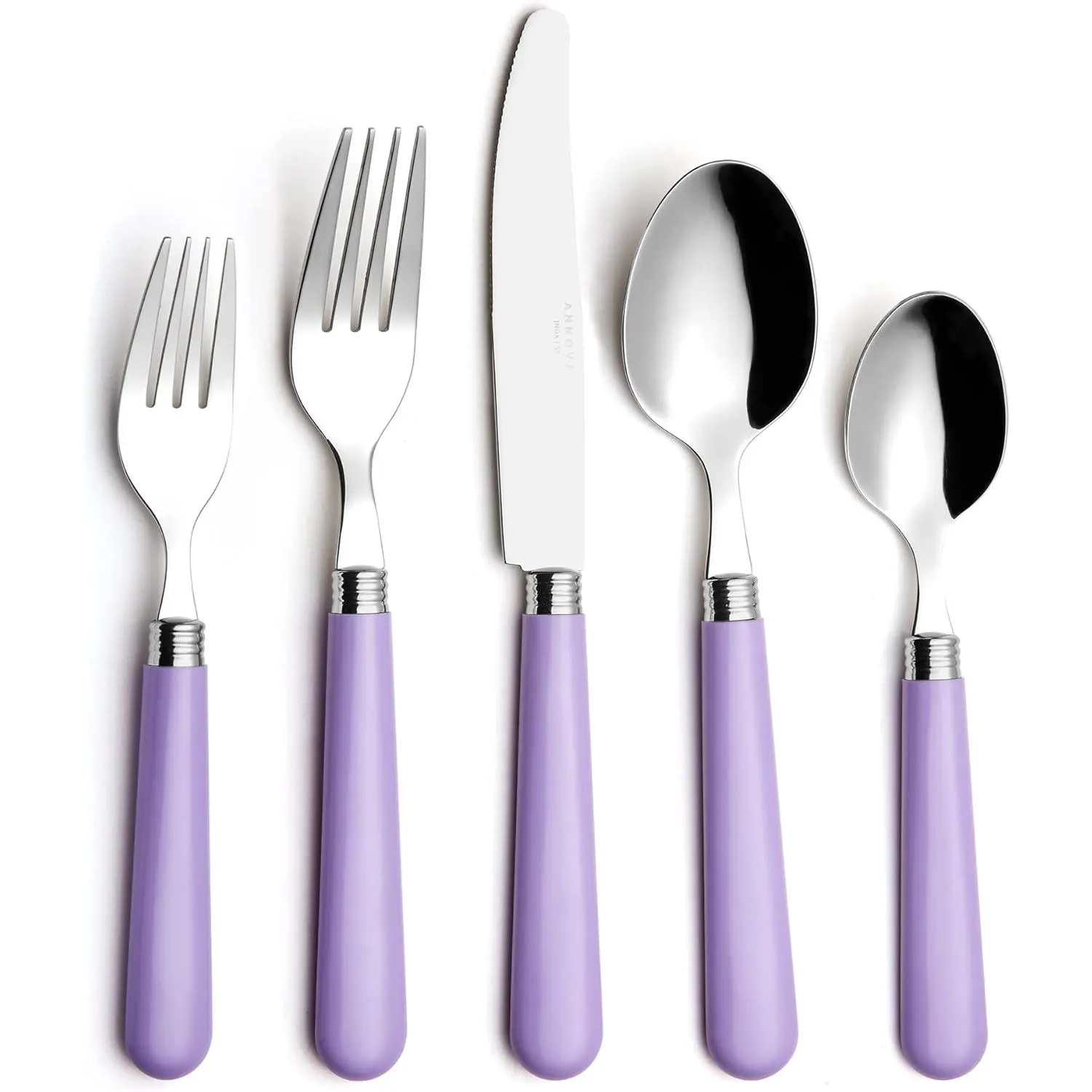 Stainless Steel Colorful Tableware Kitchen Flatware Set Utensils, Includes Dinner , Forks, Spoons, Salad Forks & Dessert Spoons, Modern Rounded Shape (Lilac, 20 count)