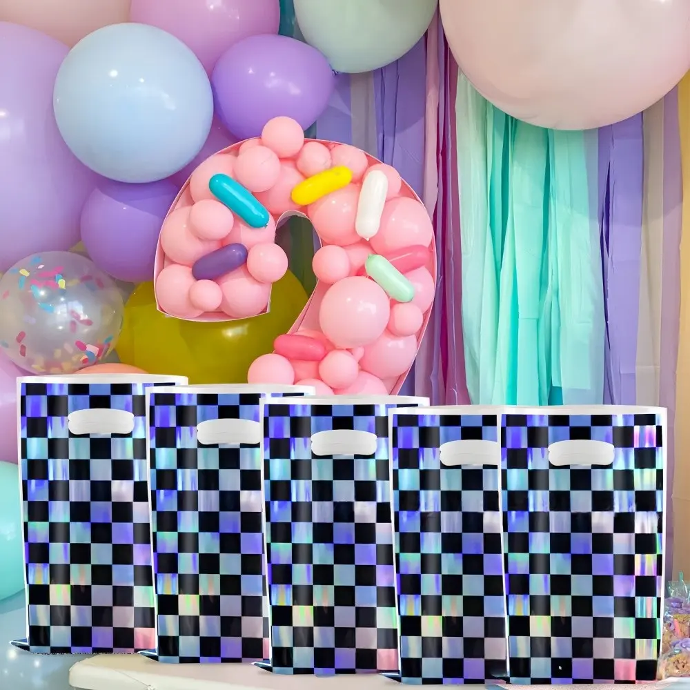 10 Piece Laser Party Gift Bags, Disco Shiny Rainbow Laser Candy Pack, Holographic Checkered Candy Bag, Birthday Occasion, Party Favor Bags