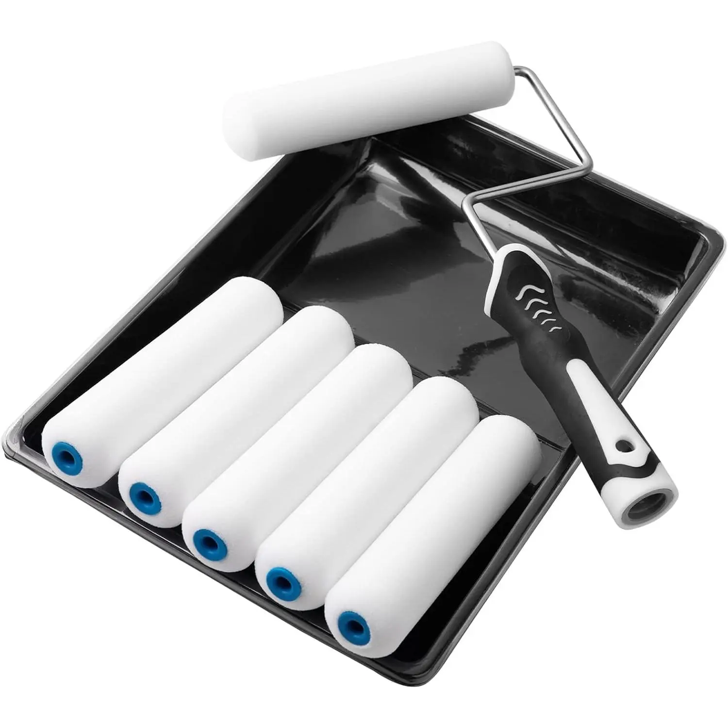 Mister Rui Paint Roller Kit, 9 Pack 6 Inch High Density Foam Paint Roller, Paint Tray with Liner, Mini Paint Rollers for Painting Walls, Small Paint Roller Tray Set
