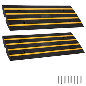 Heavy Duty Rubber Curb Ramps 2 PCS, 33000 LBS Capacity Driveway Ramps for Low Profile Cars Trucks, Sturdy Rubber Threshold Ramp with Reflective Strips & Cable Channels for Garage Sidewalk Loading Dock