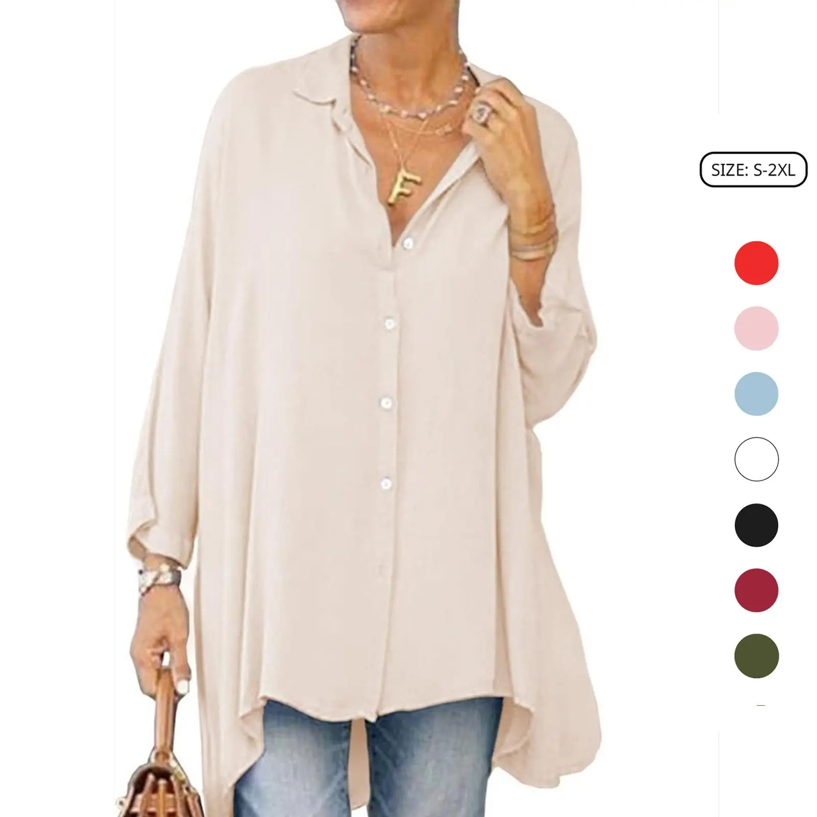 Imily Bela Womens Oversized Blouse Long Sleeve Button Down Shirt Laple Collar Loose Fit Tops