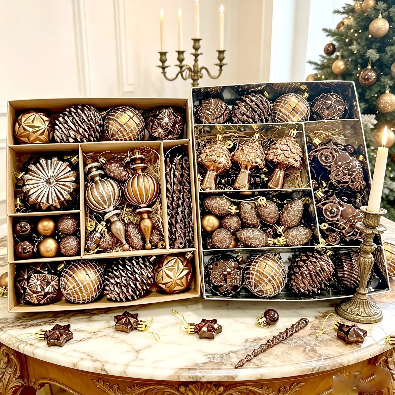 53pcs/73pcs Christmas Ball Decorations, Multisize Holiday Ornaments, Fall Harvest Forest Pinecone Owl, Painted Christmas Balls, Hanging Ornaments
