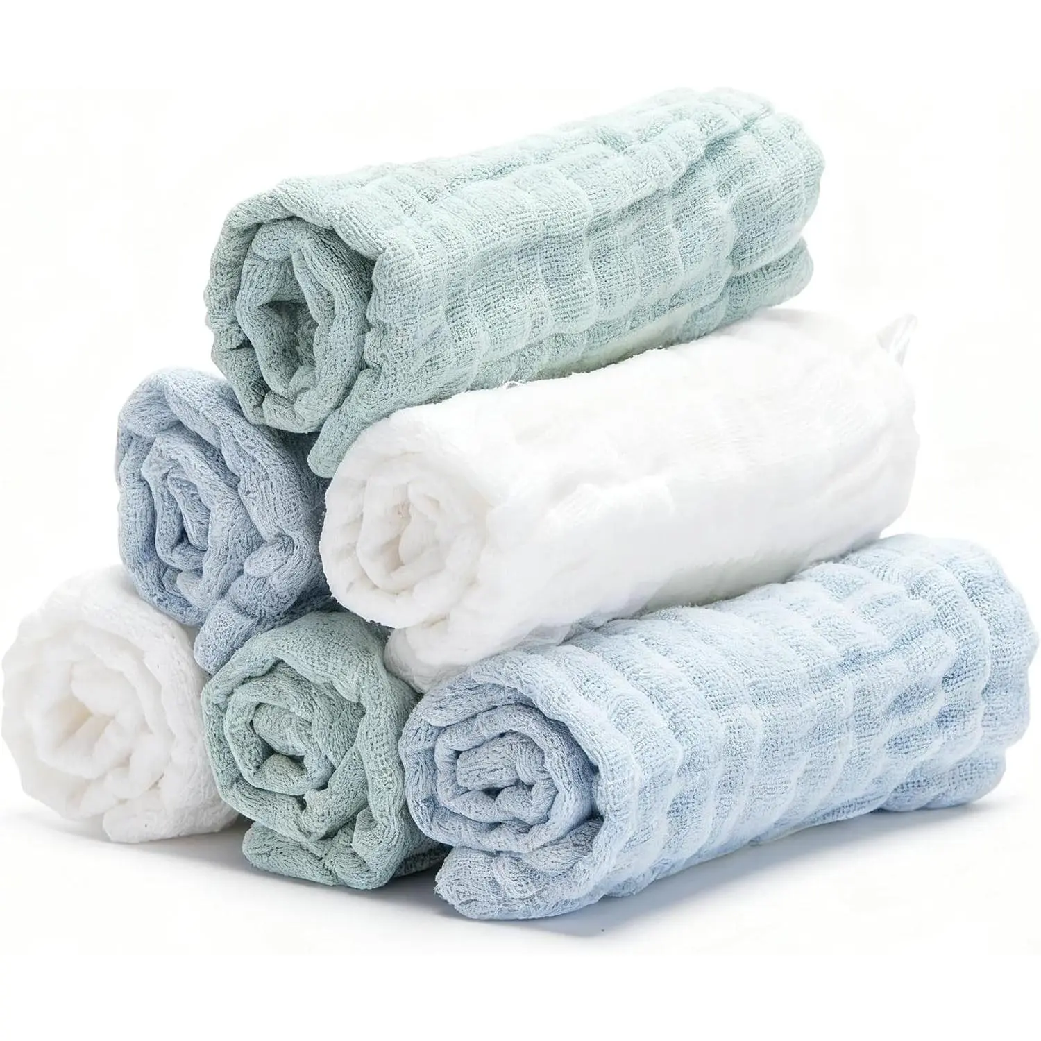 Organic Muslin Baby Washcloths 6 Pack - 12x12 Inch Extra Absorbent Soft Bath Face Towel and Burp Cloths for Newborn & Infants with Sensitive Skin, White Blue Green(Gift)