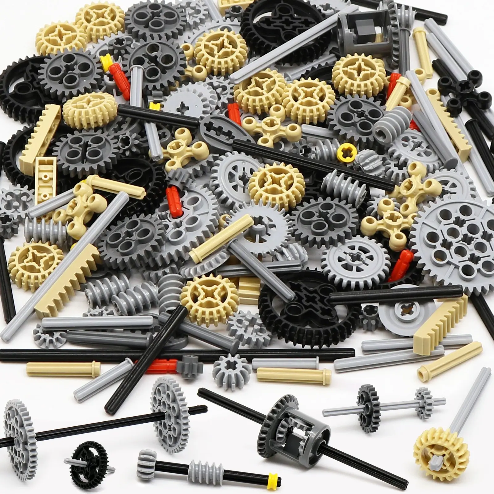 76PCS / 120PCS Small Particle Building Blocks Technical Parts, Speed Change Gears Cross Axles Worm Gear Set, Robot STEM Assembly Accessories Kit Toy, DIY Kits