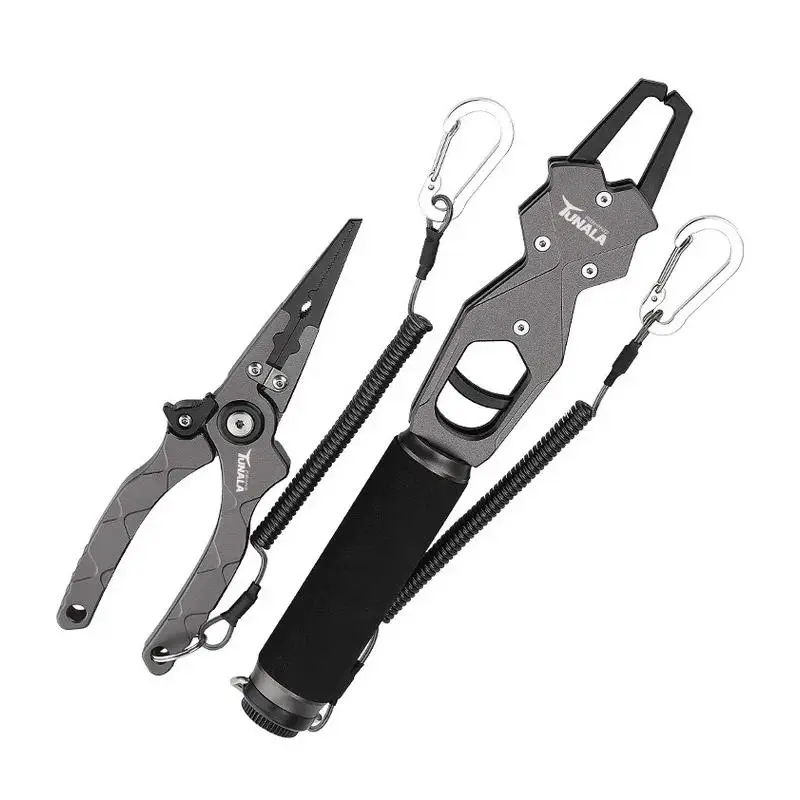 Aluminum Alloy Fish Gripper & Pliers Set, Fishing Accessories with 15kg Mechanical Scale, 360° Rotating Handle, EVA Grip, Tungsten Steel Blade, Tight Jaw, Open Iron Ring, 207g Gripper, 153g Pliers, 360° Rotate Handle, Eva Handle