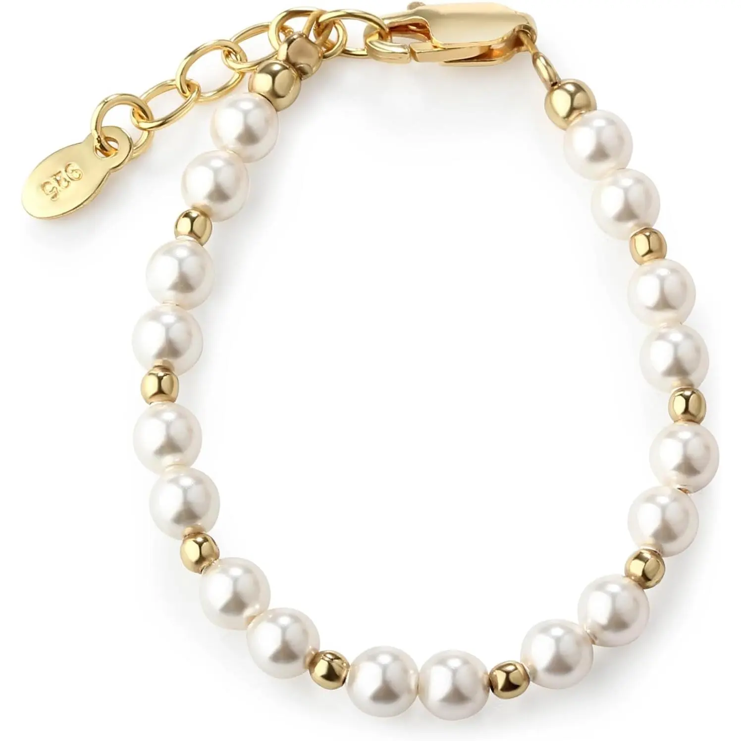 Cherished Moments Children's 14K Gold-plated over 925 Sterling Silver Bracelet with White Simulated Pearls Babies, Infants, Toddlers, and Girls