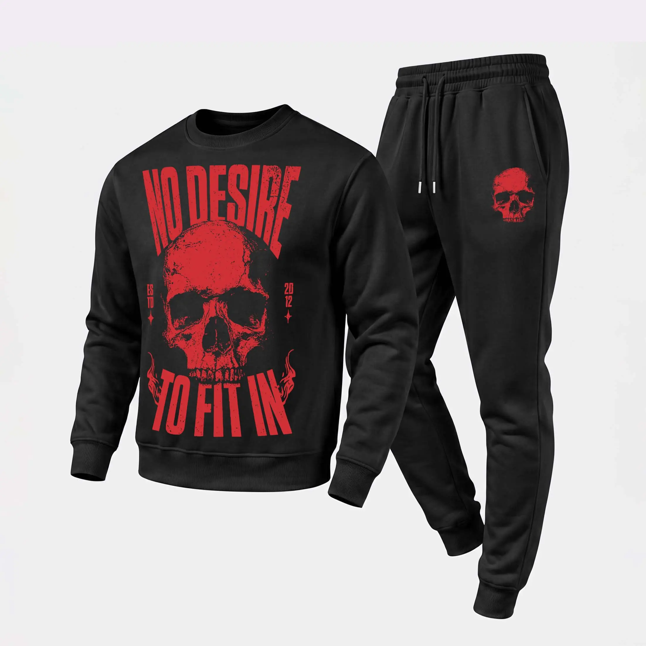 Men's No Desire To Fit In Graphic Crewneck Sweatshirt and Jogger Pants Set, Casual Long Sleeve Pullover with Drawstring Sweatpants, Fall Winter Tracksuit for Daily Wear, Travel, Lounge, Workout and Indoor Outdoor Activities
