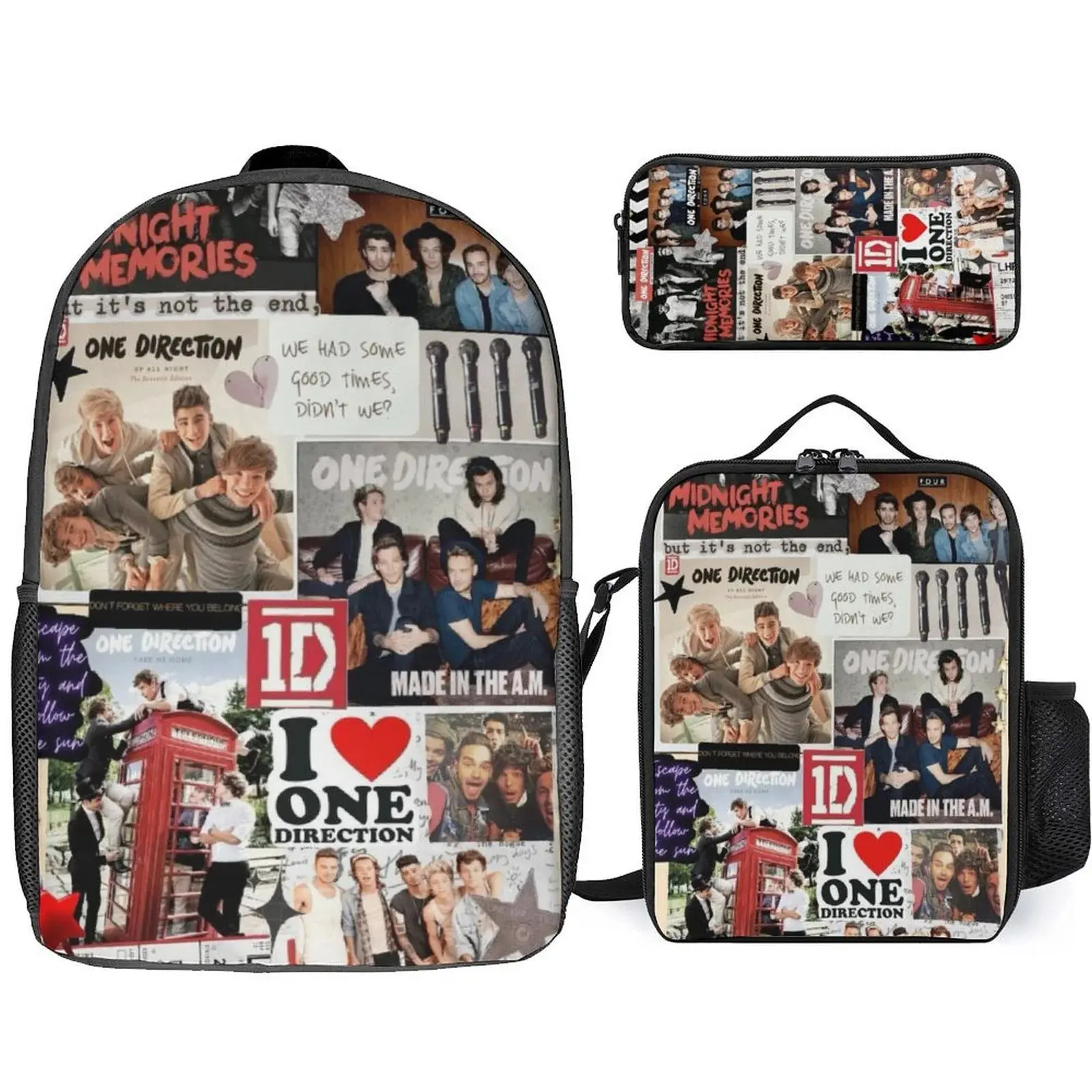 3 Piece Casual Backpack Set One Direction Backpacks Daypacks with Lunch Bag Knapsack Outdoor Travel