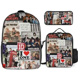 3 Piece Casual Backpack Set One Direction Backpacks Daypacks with Lunch Bag Knapsack Outdoor Travel