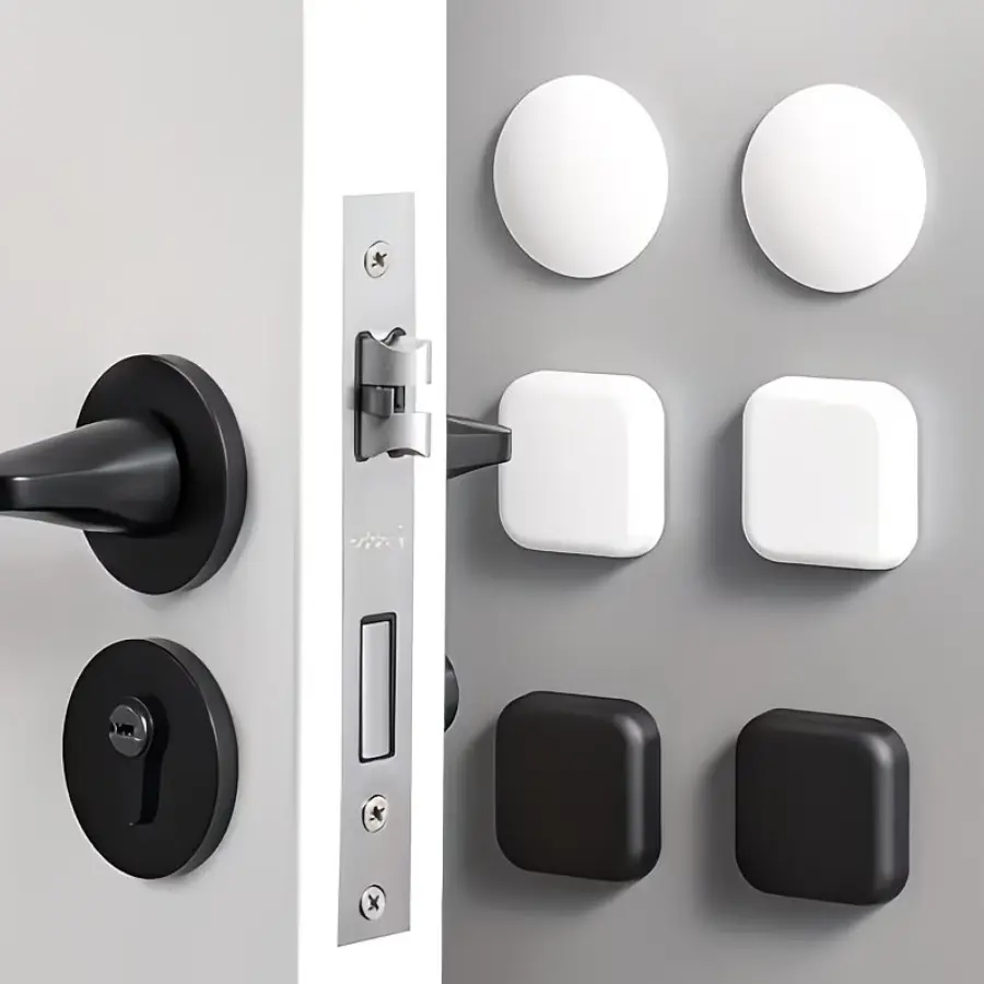 6-Piece Modern Classic White Self-Adhesive Door Handle Wall Protectors - Soft Rubber Anti-Collision Bumpers with Reusable Adhesive Pads for Home Doorknobs