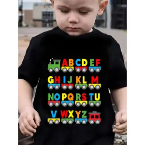 Boys' new short-sleeved train English alphabet form printing round neck short-sleeved children's trend casual personalized clothing fashion versatile T-shirt