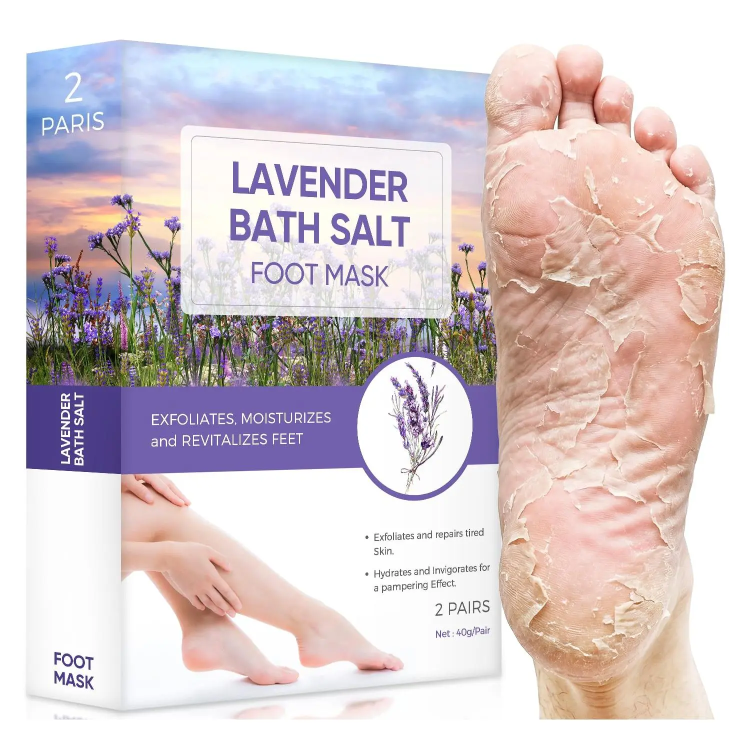 Foot Peel Mask, Lavender Foot Mask Natural Exfoliator for Dry Dead Skin, Callus, Peeling Foot Mask Repairs Heels & Removes Cracked Feet & Rough Heels Enjoy Baby Soft Smooth Feet
