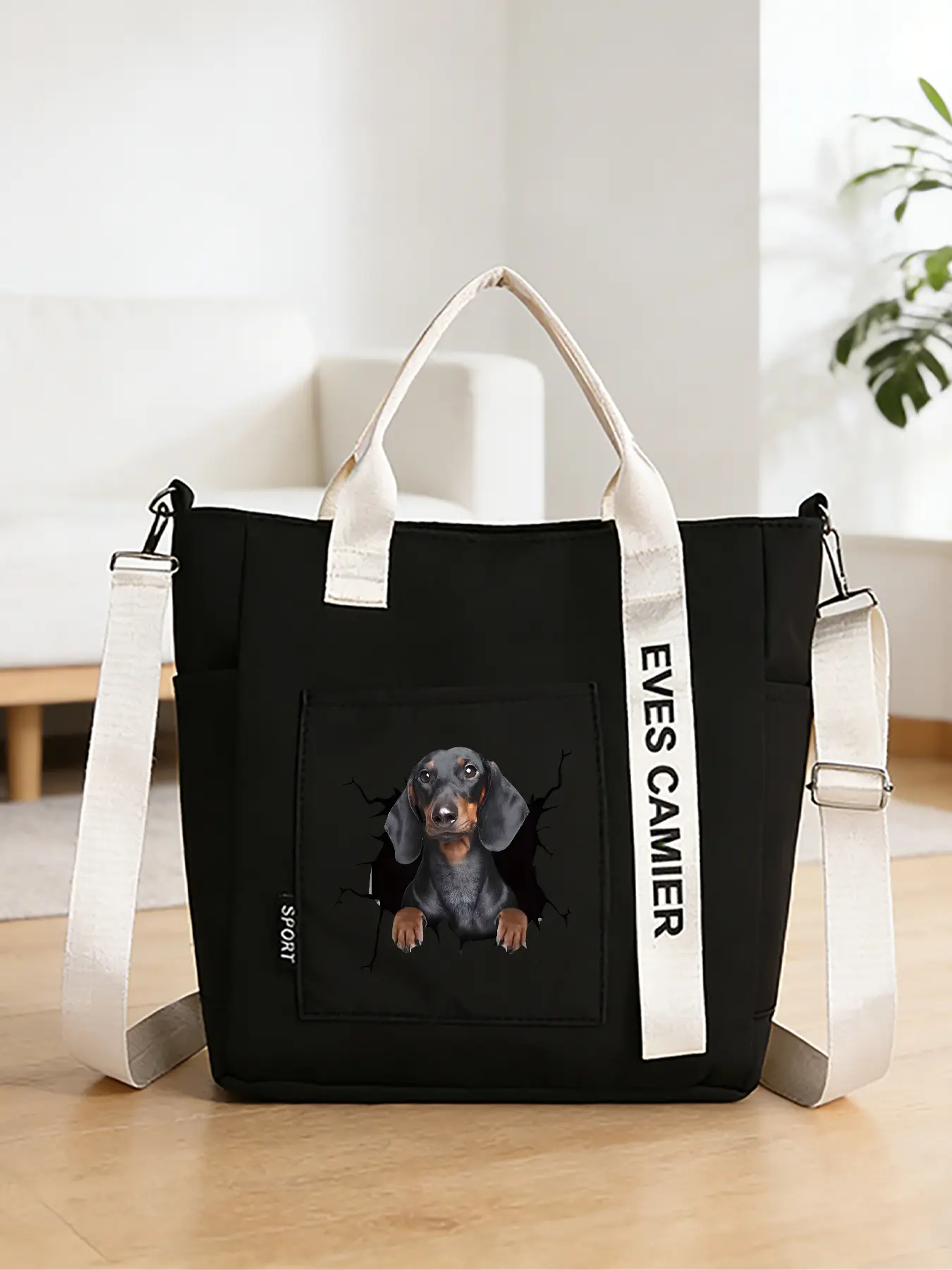 Dachshund Pattern Crossbody Bag, Casual Shoulder Bag, Hand-held Shopping Tote, Convertible Hand-held and Crossbody Style. Suitable for Daily Shopping and Commuting, Equipped with Adjustable Shoulder Strap, Trendy Fashion Item, An Ideal Gift.