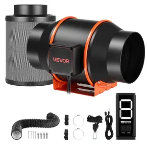 VEVOR Inline Duct Fan Kit with Carbon Filter, 402 CFM 6 inch EC Motor Ventilation Fan with 3-Speed Circulation, 10-Speed PWM Controller, Timer, Cooling for Grow Tents, Indoor Gardening, Hydroponics