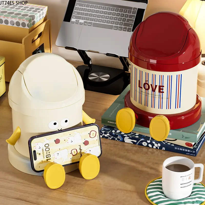 Cute Mini Covered Synthetic Tissue Organiser Desktop Trash Can - Smooth Small Waste Bin for Office, Bedroom Dorm