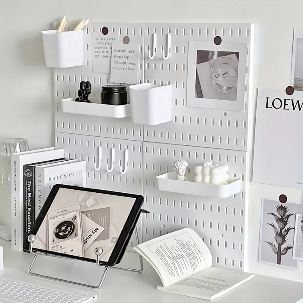 3/6pcs/set Punch‑Free Wall Pegboard Kit, Multi‑Functional Wall‑Mounted Utility Storage Rack, Comes With Free Hooks, For Study Bathroom Living Room Wall Accessories