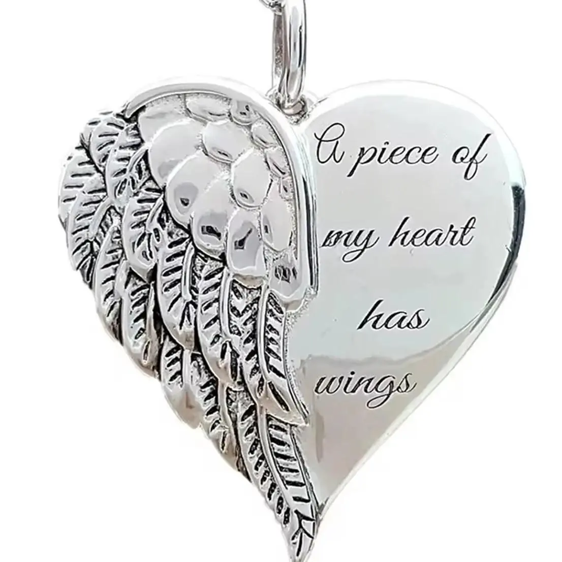 2026 A Piece of My Heart Has Wings Pendant European American Angel Wings Engraved Necklace Jewelry Necklace for Women