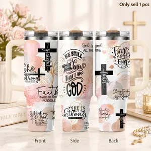 Faith Inspired Scripture 40oz Tumbler – Christian Inspirational Quote Stainless Steel Insulated Cup with Handle & Straw Lid, Leakproof Travel Mug for Water, Coffee, Church, Office, Gym, Faith Gift