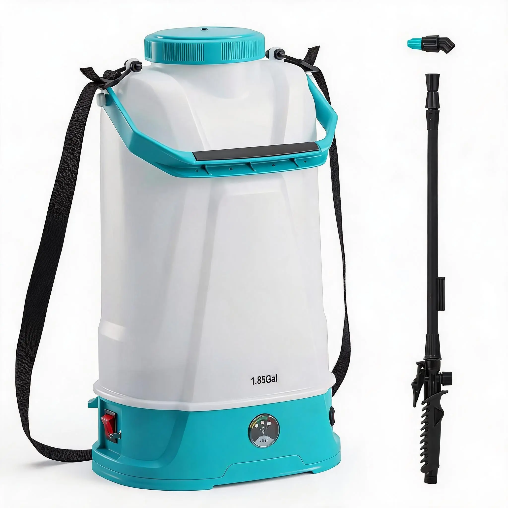 1.85 Gallon Electric Sprayer, Battery Powered Garden Sprayer for Lawn Care Weeding, 12V Rechargeable, Adjustable Pressure 0-60 PSI, Wide Mouth Tank, Shoulder Strap, for Herbicide Fertilizer Cleaning