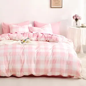 Gingham Duvet Cover Set, Plaid Buffalo Checker Cute Aesthetic Bedding for Teen Boys Girls, Soft Lightweight Dorm Bedding, 3-Piece, Light Pink White, Twin/Twin XL Size