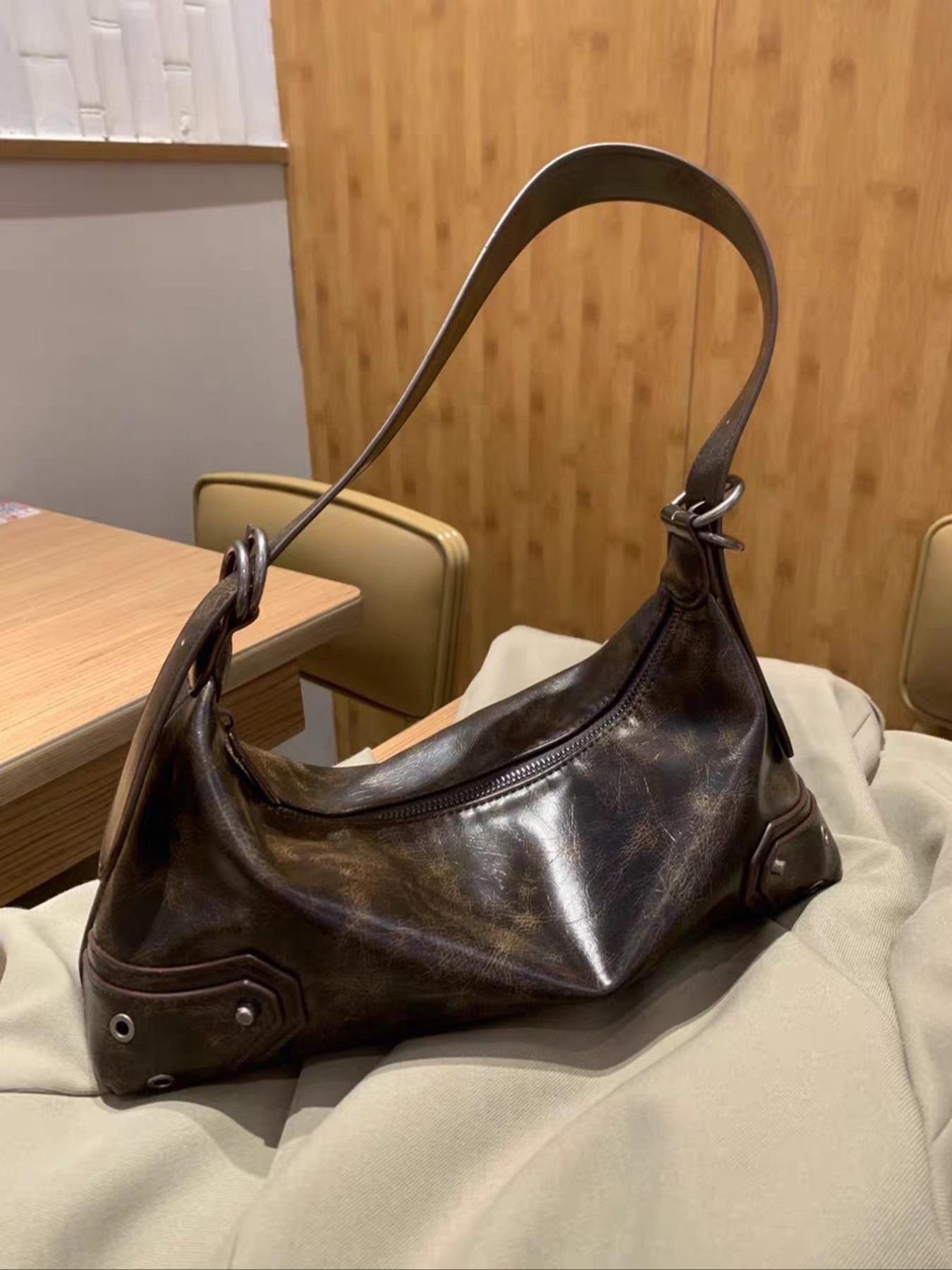 Women's Fashionable Vintage Shoulder Bag, Y2k Style Zipper Underarm Bag for Daily Used, 2023 New Trendy Bag for Party, Club, Convertible Shoulder Bag