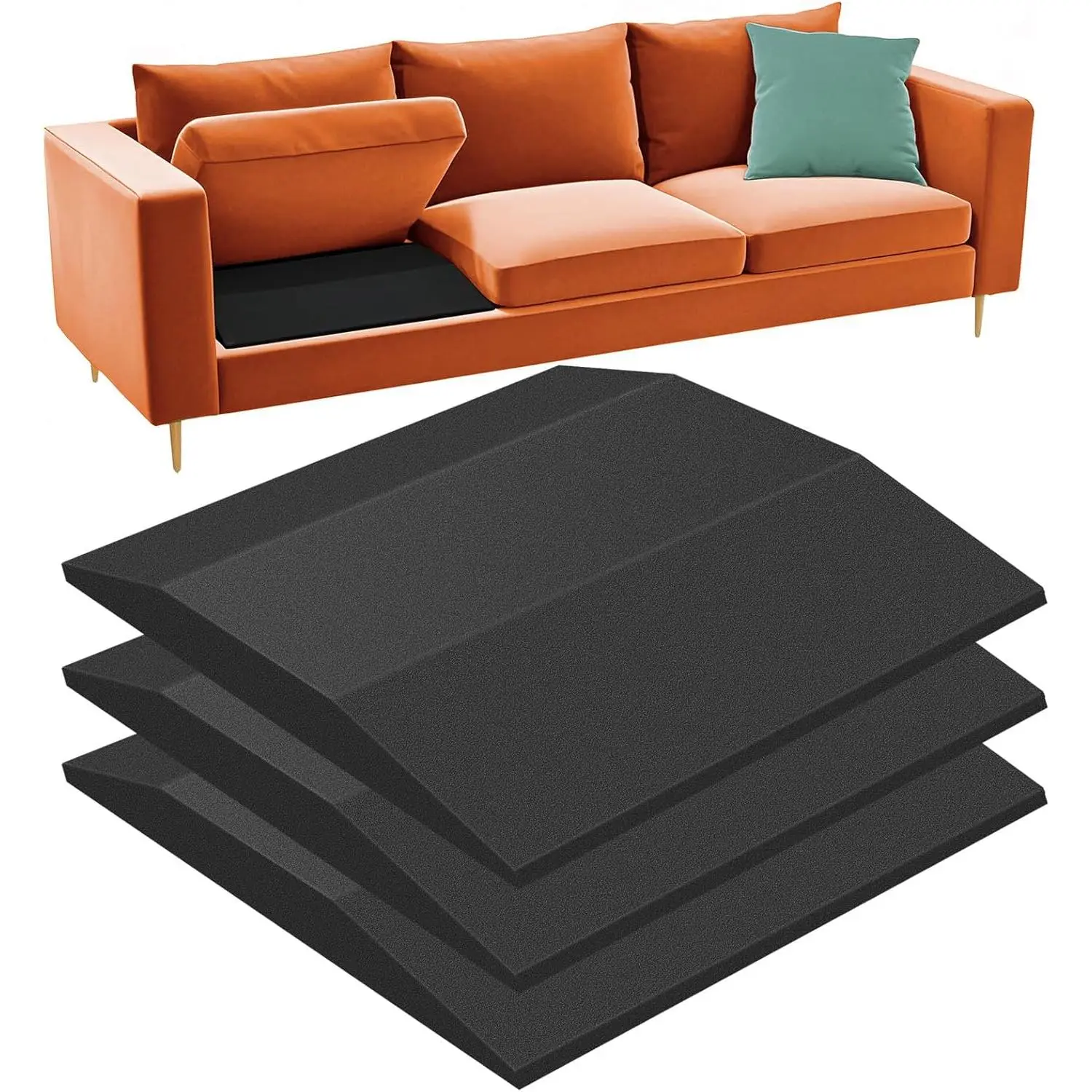 3-Pack Black Trapezoidal Sofa Cushion, High-Density Foam, Firm, 20" X 20" X 2"