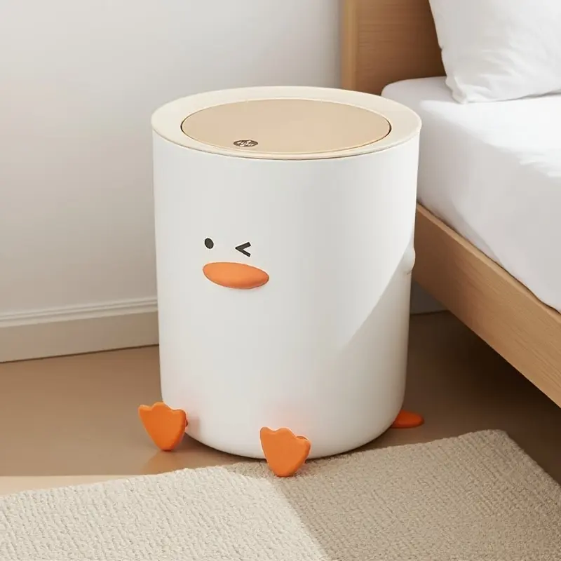 A charming trash can with a lid, in the shape of a cartoon duckling, perfect for a variety of places such as the kitchen, bathroom, living room or office. It is a stylish and hygienic wastebasket, Cute trash can, Trashcan with lid