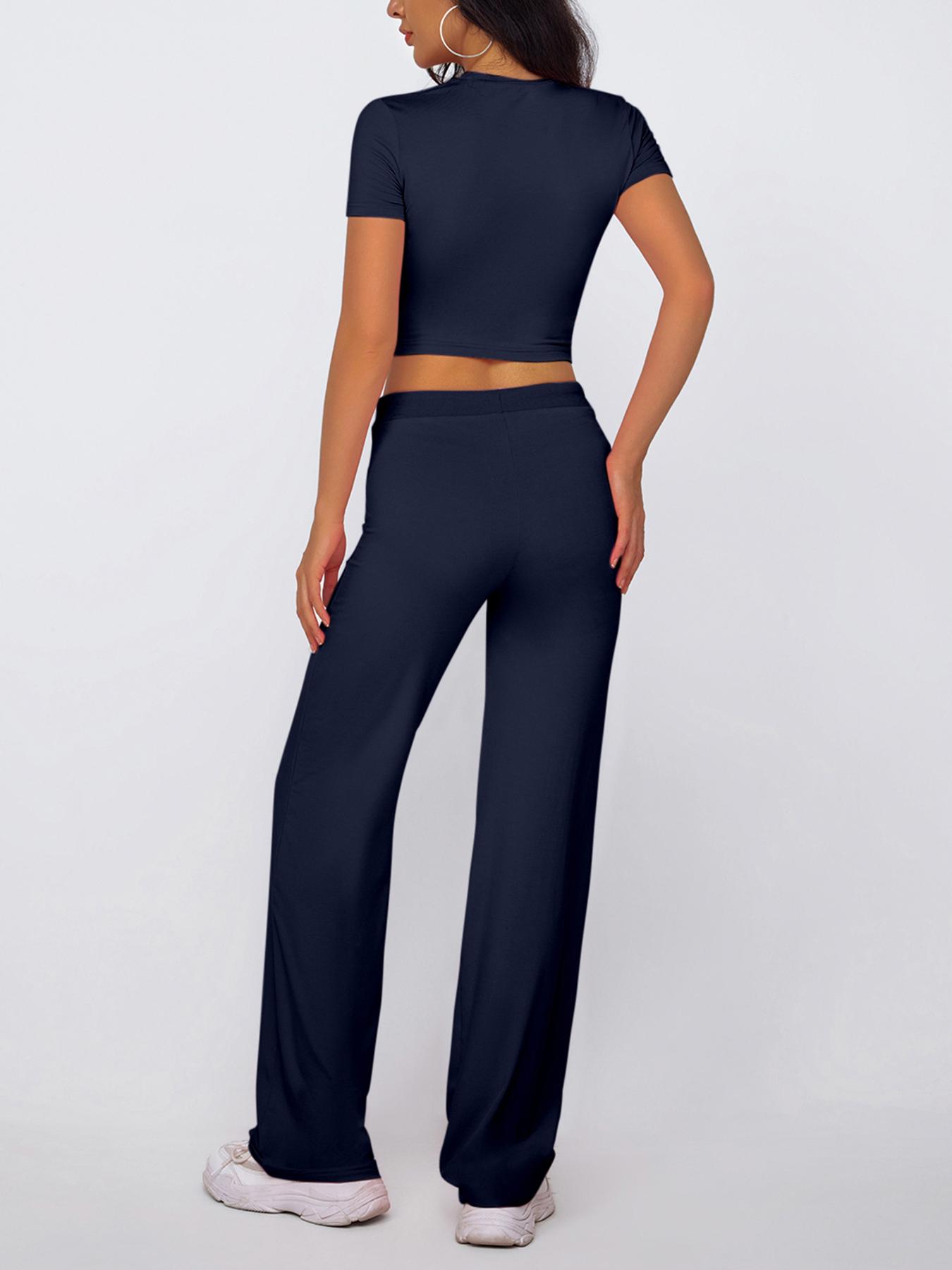 Women's Solid Modal Loungewear Two-Piece Set, Casual Comfy Round Neck Short Sleeve Tee & Drawstring Pants Set, Ladies Sleepwear for Spring & Fall, Pajama Set