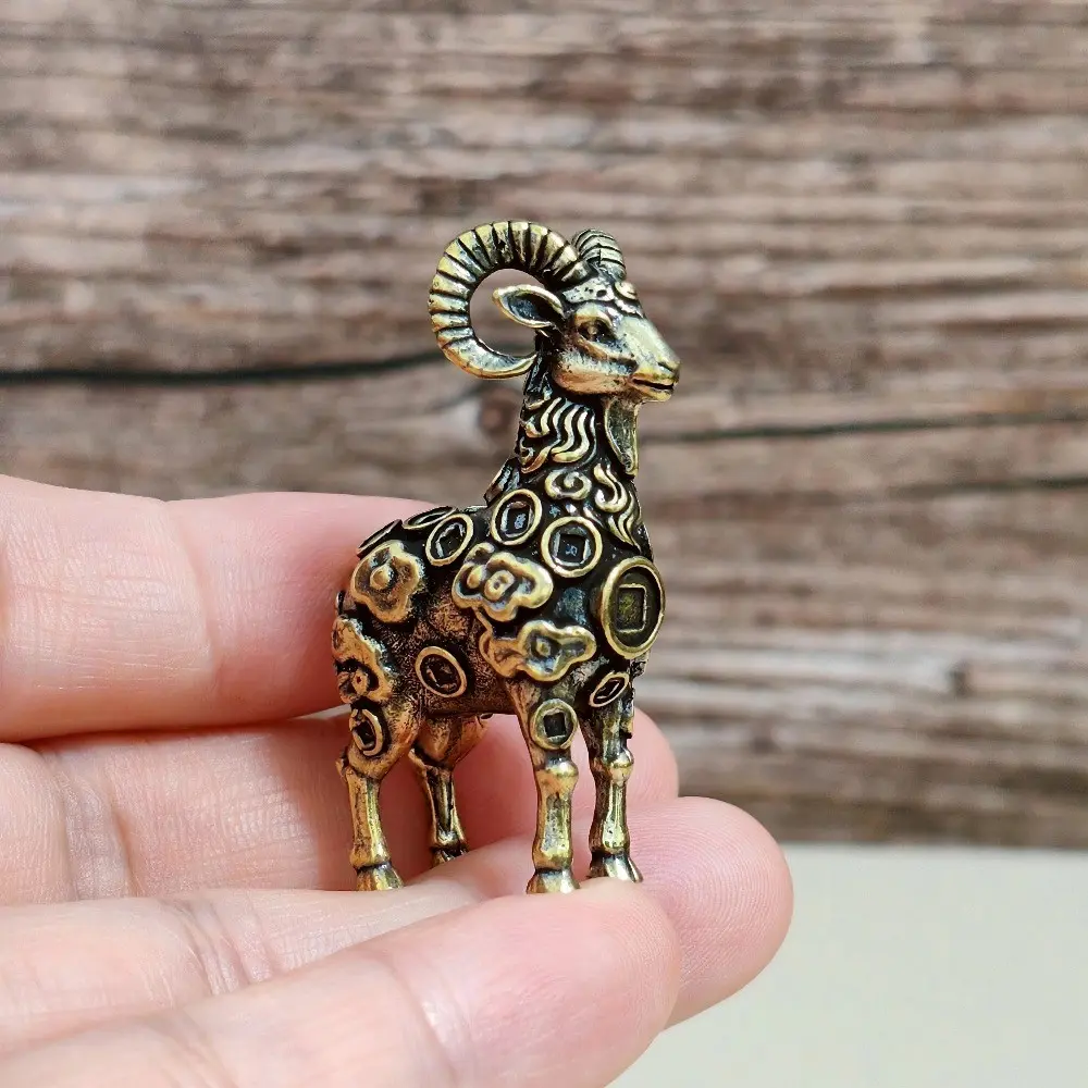 Vintage Brass Goat Statue, Intricate Relief Clouds and Ancient Coins Design, Lucky Wealth Goat Desktop Ornament, Desktop Decorative Ornament, Desk Ornaments, Desktop Home Decoration, Decor, Decoration Items, Tea Pet Collectible, Christmas Gift