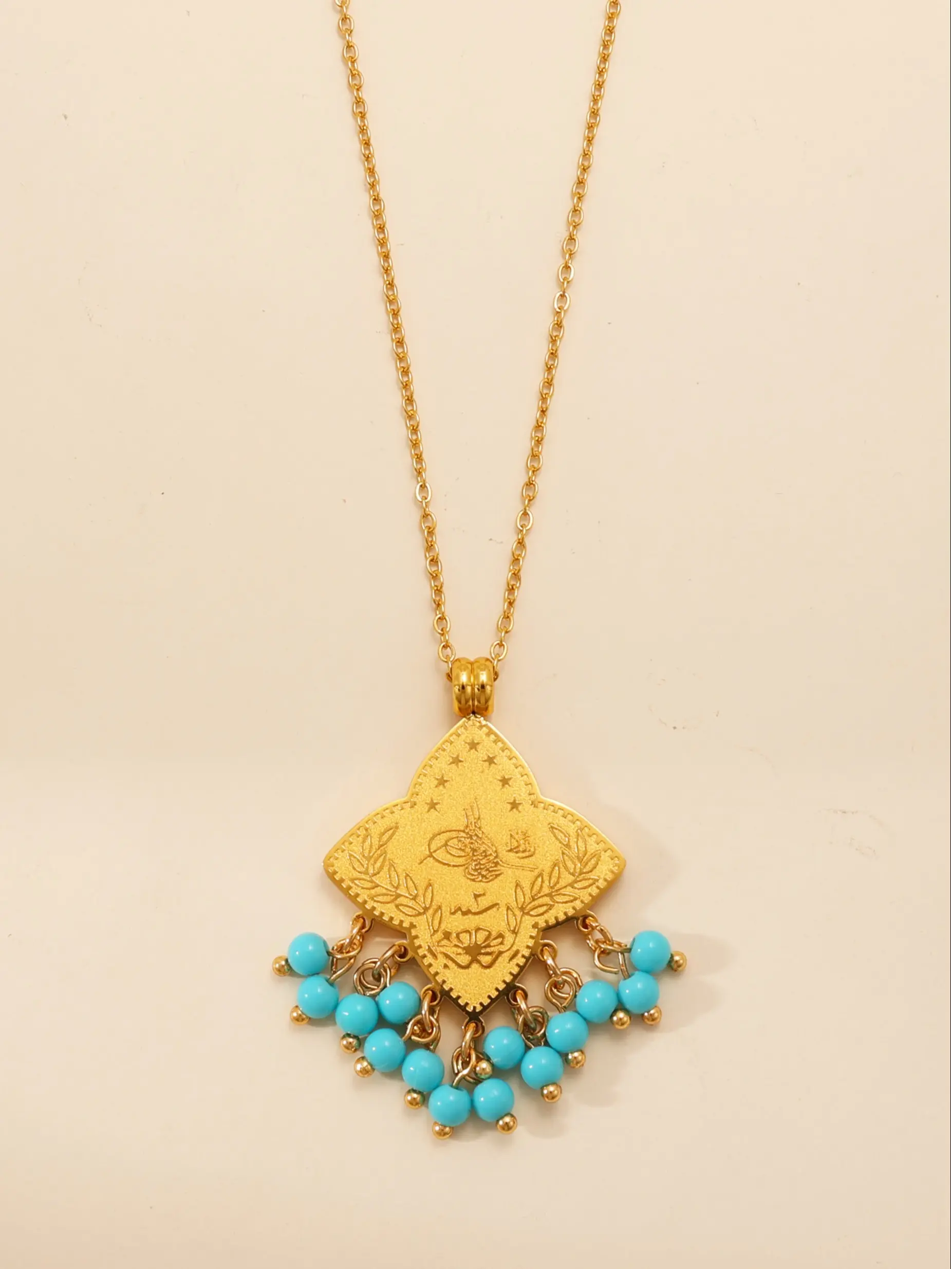 Clover Arabic Totem Pearl Bell Pendant Necklace, Middle Eastern Kurdish Fashion Coin Bell Jewelry, Women's Vintage Gift, Necklace For Mama