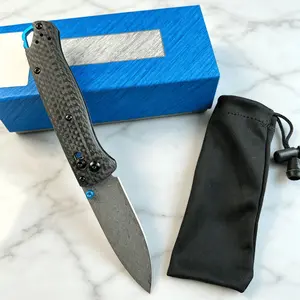 533 Damascus Folding Knife, Carbon Fiber Handle, Non-Slip Grip, Stainless Steel Blade, Blue Dot Decoration, Ideal for Outdoor Edc, Men's Gift