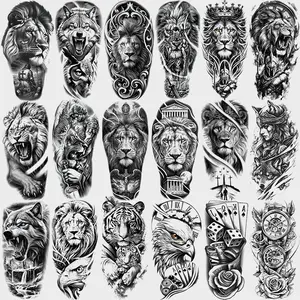 18 Pcs Cool Half Sleeve Temporary Tattoo Stickers, Fake Tattoos, Waterproof Long-Lasting Lion Tiger Wolf Eagle Design, Unisex Body Art for Daily Wear and Special Occasions