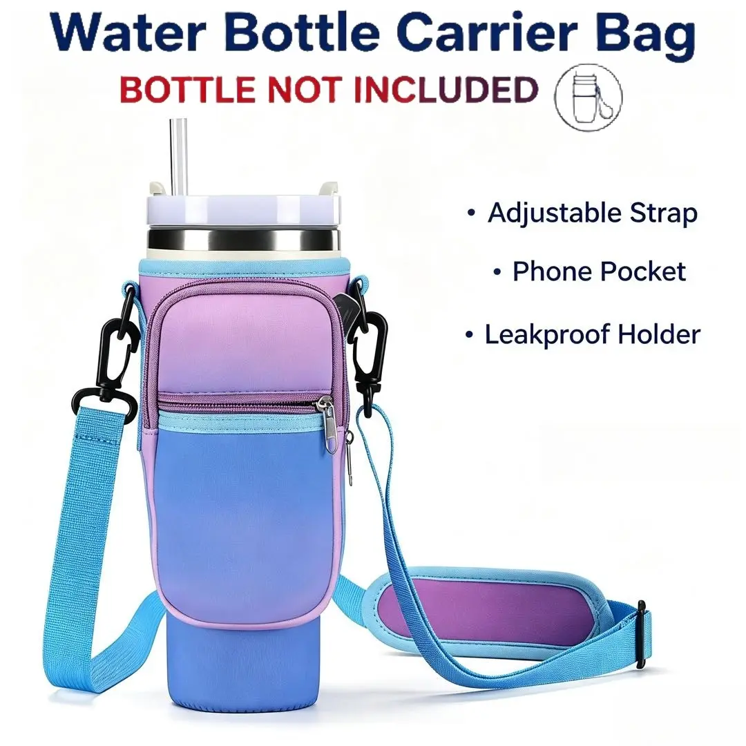 40 Oz Water Bottle Sleeve with Phone Pocket, Stylish Insulated Drink Holder Ideal for Coffee Lovers, Adjustable Shoulder Strap and Eco-Friendly Design