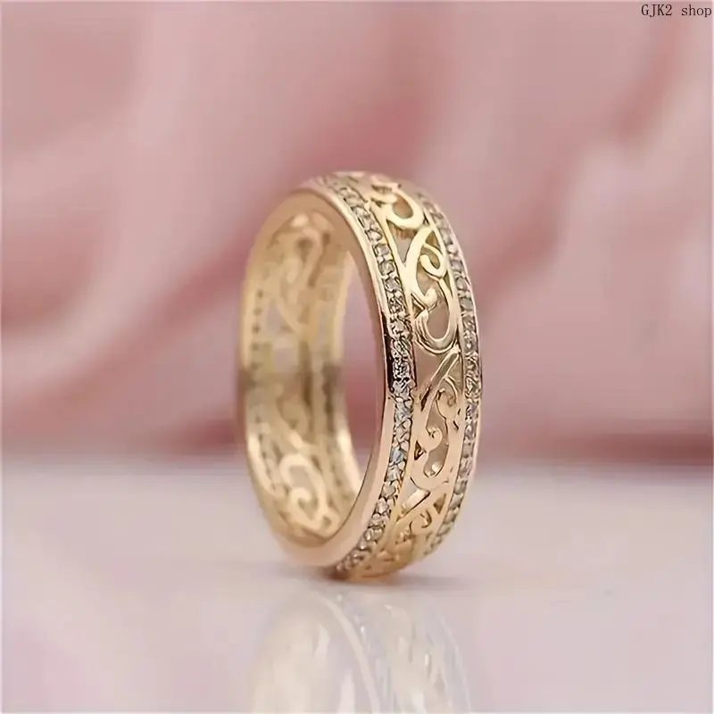 Women's Elegant Hollow Filigree Carve Stackable Ring - Dainty Crystal-Inlaid Band, Wedding Engagement Jewelry, Everyday Jewelry