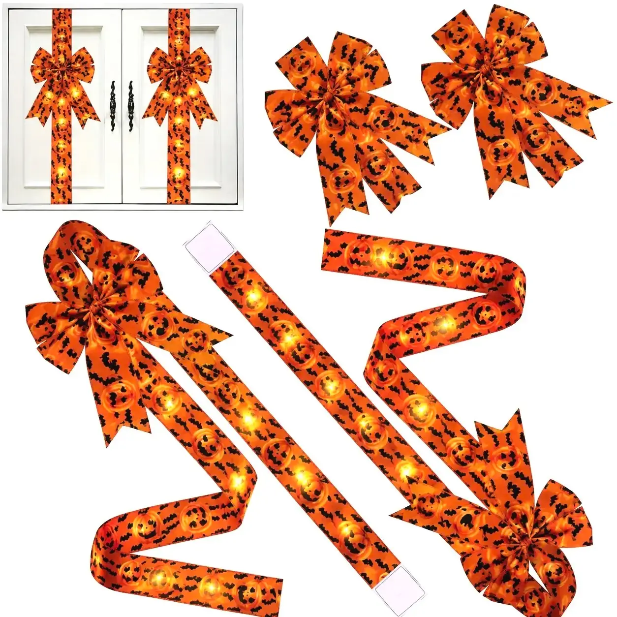 Halloween Cabinet Door Striped Lime Large Bow Wreath, 79 X 2.4 Inches Polyester Fiber, Battery Required, Festive Home Decor