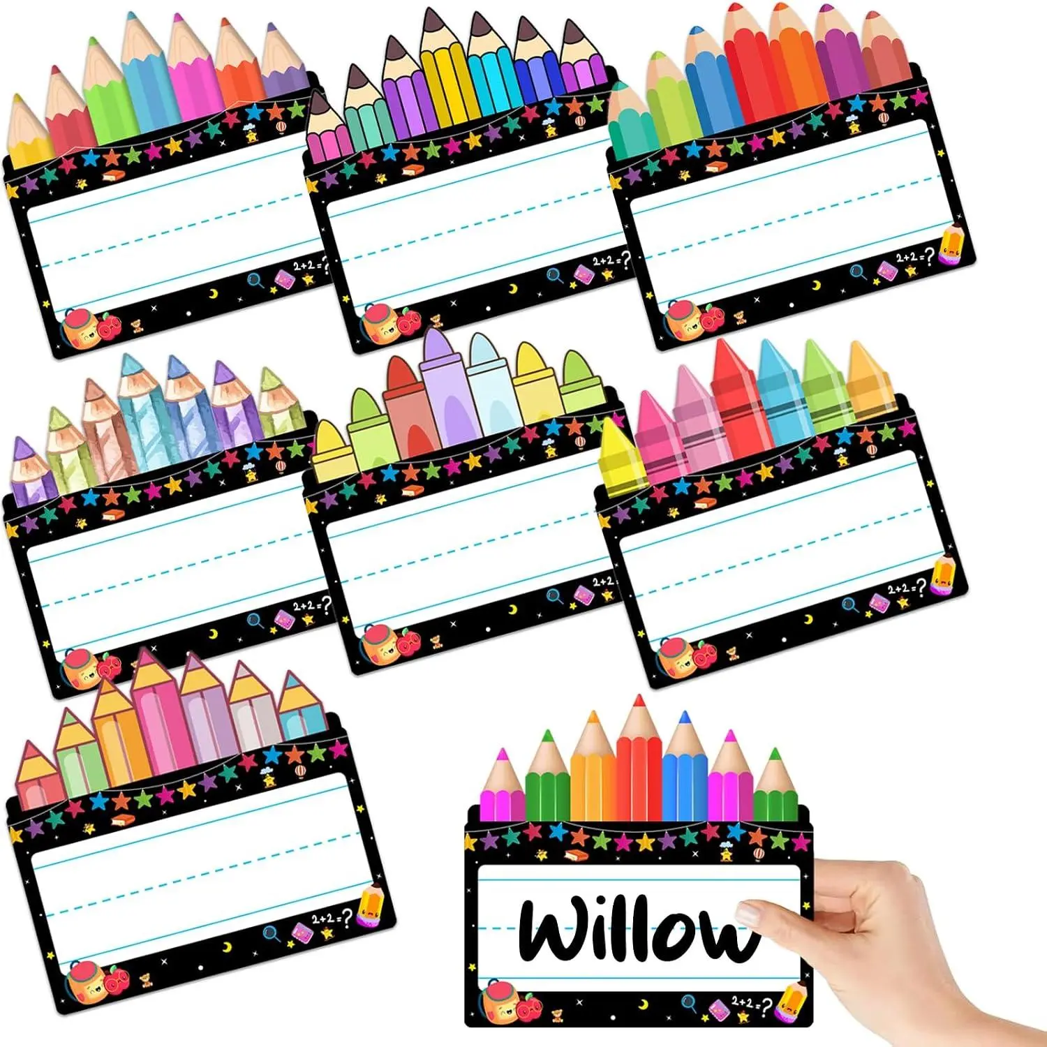 48 count Name Tags for Desks Crayon Classroom Label Stickers |  Locker Name Tags Label Stickers Bright Student Names Plates  to School   Teacher Supplies