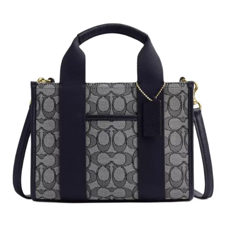 COACH Smith 24 Signature Jacquard Logo Detachable Strap Tote Bag for Women, Woven Leather Crossbody Shoulder Handbag, Medium, Black