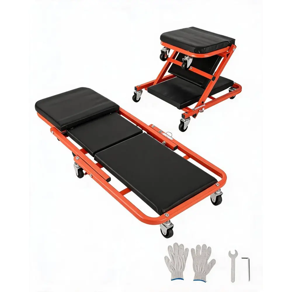 36 Inch 2-in-1 Foldable Z-Creeper Seat with Wheels, Rolling Mechanic Creeper Under Car, 330 LBS Weight Capacity Garage Shop Repair Stool with 6 Swivel Casters for Automotive Maintenance