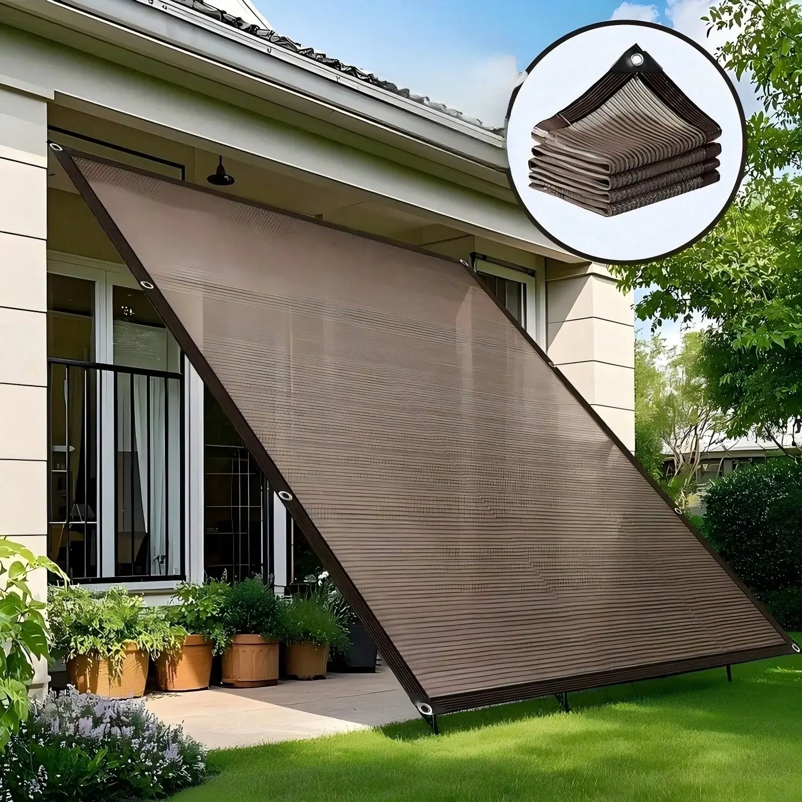 Multi-Size Sunshade Cloth 90% Coffee-Colored Suitable For Garden Terraces, Outdoor Sun Shades For Patio, Plant Sunshades, Greenhouses, Lawn Sunshades, Dog Houses, Chicken Coops, Easier To Hang Up