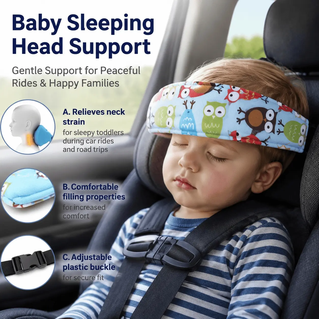 Adjustable Head Support & Seatbelt Straps for Infant Car Seat, Safe Sleep Positioner Pillow with Playpen Fence, Comfortable Protective Accessories for Newborn Baby Boys and Girls
