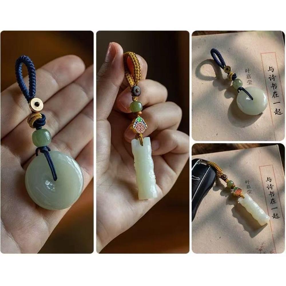 2026 New Handwoven White Jade Keychain, Chinese Style Cute Car Key Lanyard, Trendy Unisex Daily Travel Accessory