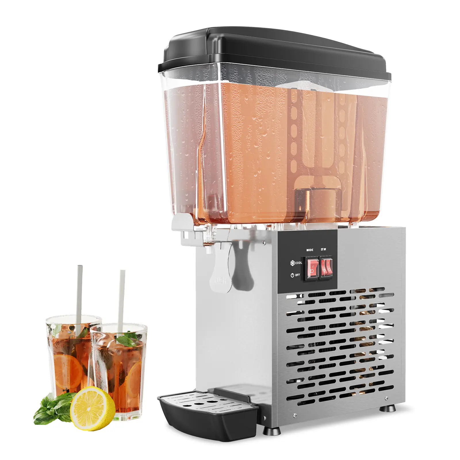 150W Commercial Beverage Dispenser - 18L (4.75 Gallon) Stainless Steel Iced Tea & Juice Dispenser with 1 Tank, Thermostat Control, Compressor Cooling, 360° Stirring, Easy to Clean, for Parties, Restaurants, Cafes, Bars, Home