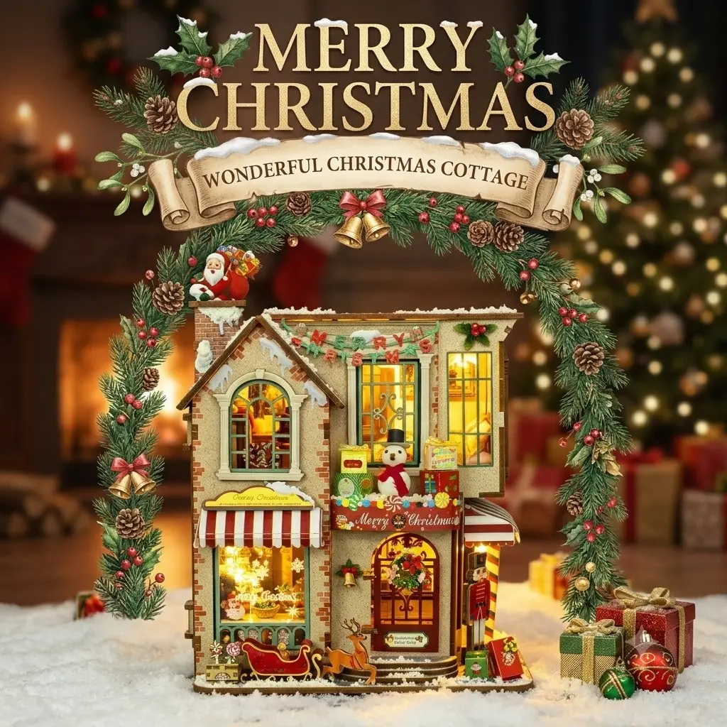 Enchanted Christmas Miniature Diorama Kit, 3D Wooden Book Nook Shelf Insert, Holiday Room Decor, Christmas Decorations & Desktop Ornament