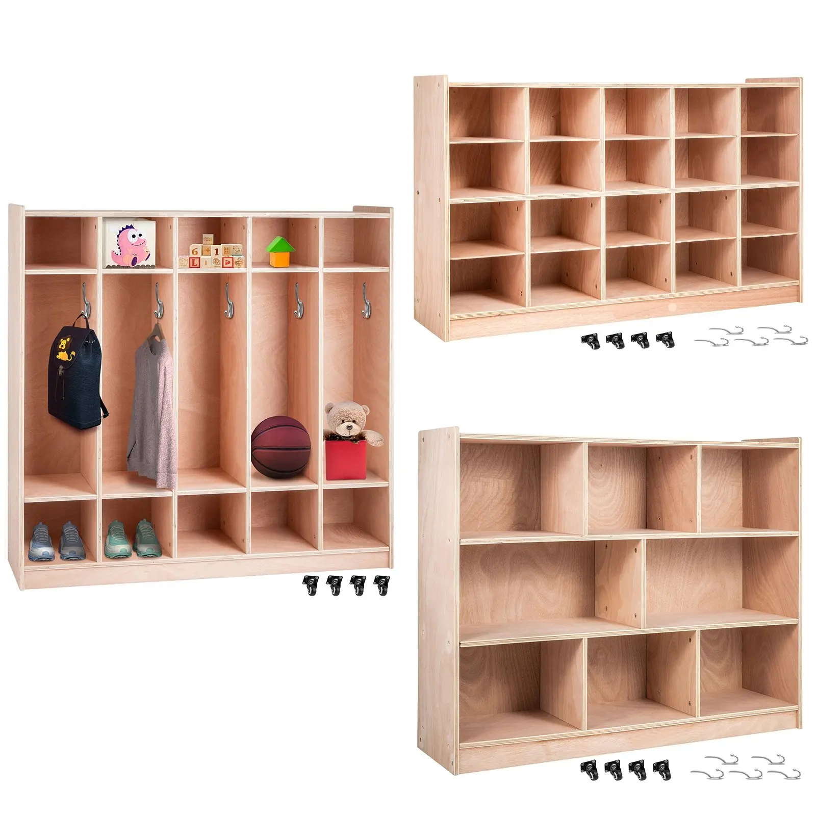 VEVOR Cubby Mobile Tray Storage Cabinet, 20-Compartment Cubby Storage Shelf, Cubby Storage Cabinet 4x 5, Classroom Cubbies, Classroom Furniture for Home, Daycare and Preschool, Natural