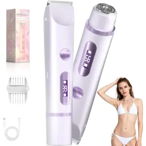 Women's 2-in-1 Body Hair Trimmer and Shaver, Painless Waterproof Electric Razor with Hypoallergenic Blades for Legs, Underarms & Bikini Line