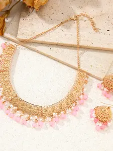 Indian Style Hollow Out Floral Necklace Earrings Set, Four Colors Available, Luxury Ethnic Bell Earrings Necklaces, Wedding Party Accessories