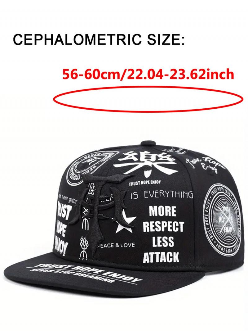 2026 Personalized Creative New Flat-Brim Hat with Graffiti Music Embroidery, Men's Trendy Street Hip-Hop Hat, Street Dance Skateboard Hat, Outdoor Casual Sports Sun Hat, , Patterned Hat, Unisex adjustable unisex team victory cap