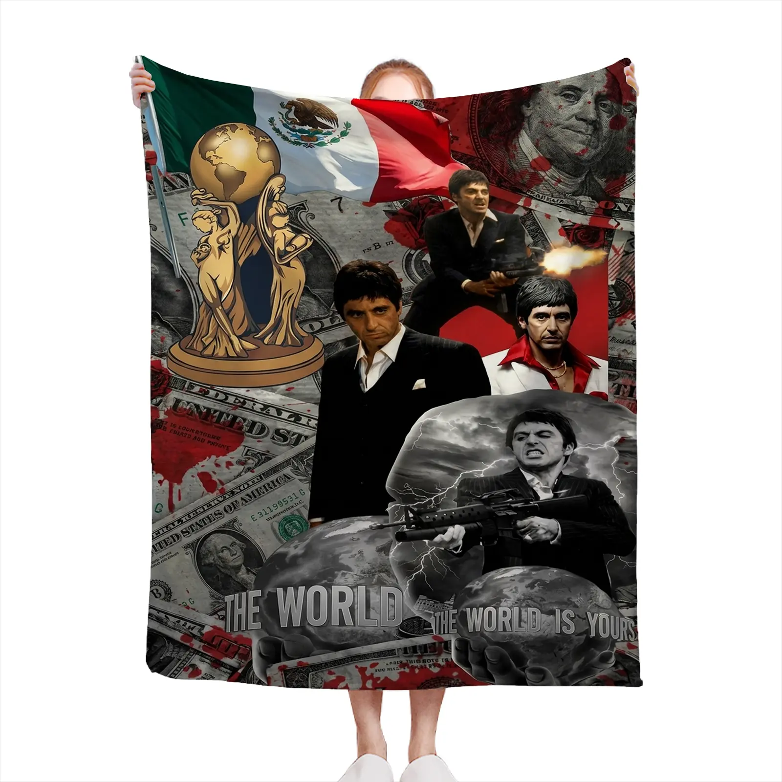 Soft Cozy Throw Blanket Polyester Scarface Movie Print Digital Print For Living Room Bedroom Winter Gift For Men Fans2607230452, Room Decor, Home