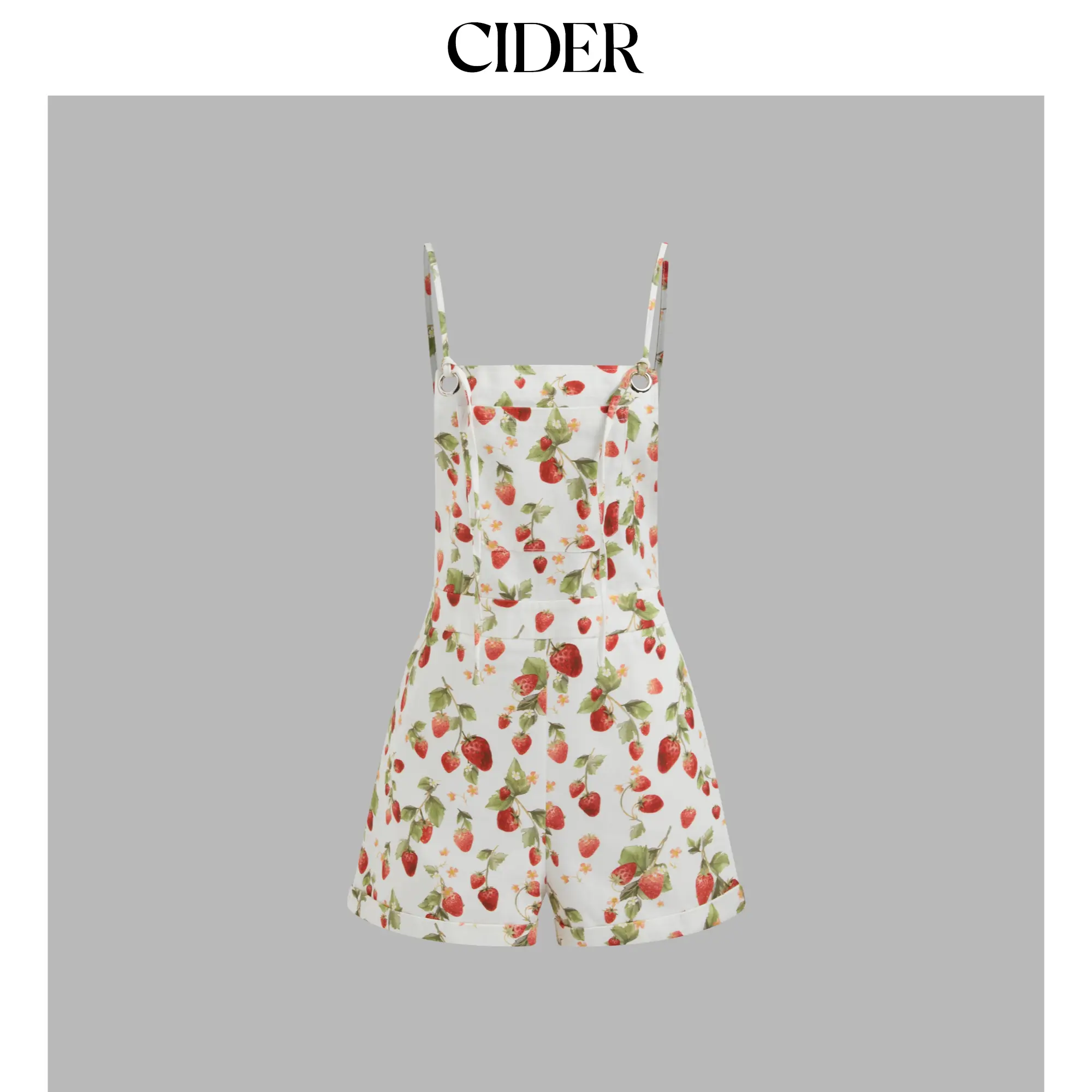 Cider [size 2-26]  Square Neck Strawberry Graphic Pocket Romper