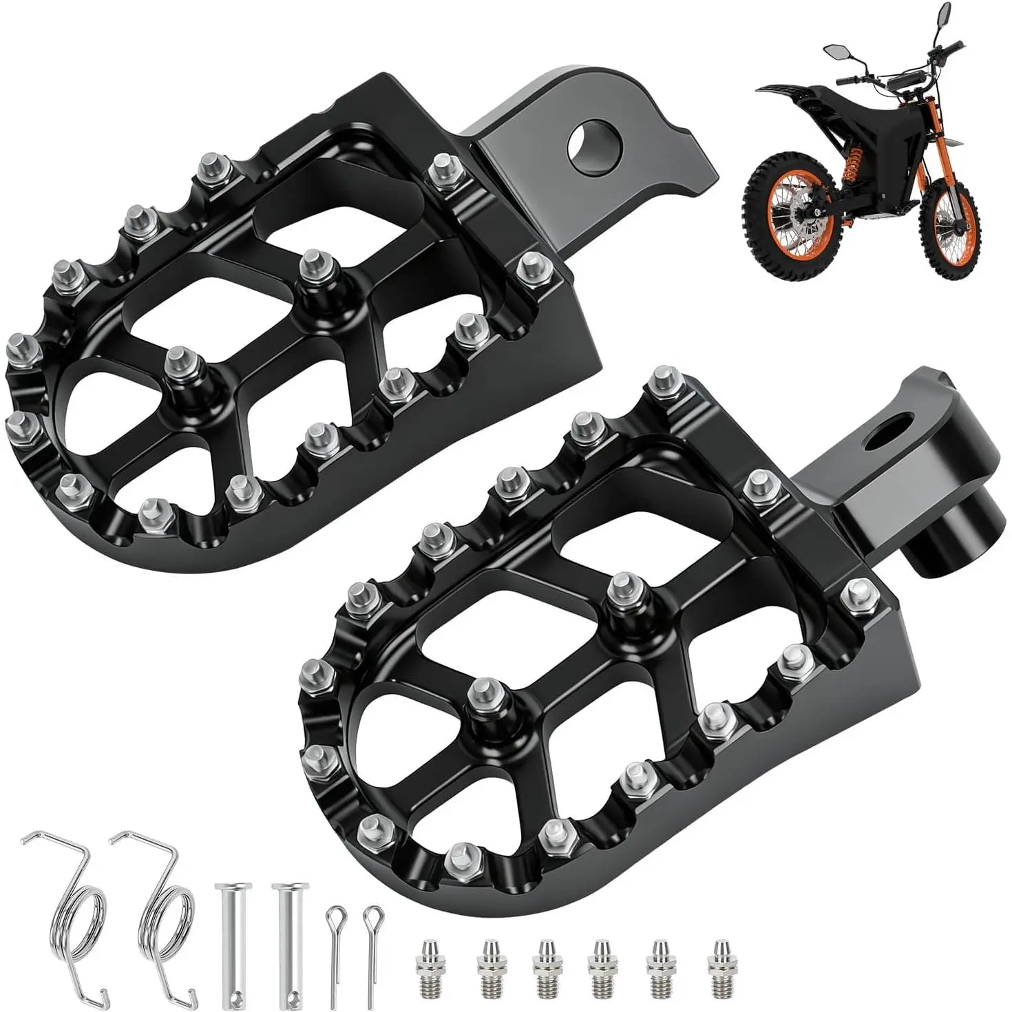 CNC Aluminum Foot Pegs Compatible with Tuttio Soleil01 Electric Dirt Bike Yozma In10 Ebike Tutti Soleil 01 Electric Motorcycle, Anodized Footpegs with Springs Hardware E-Bike Accessories